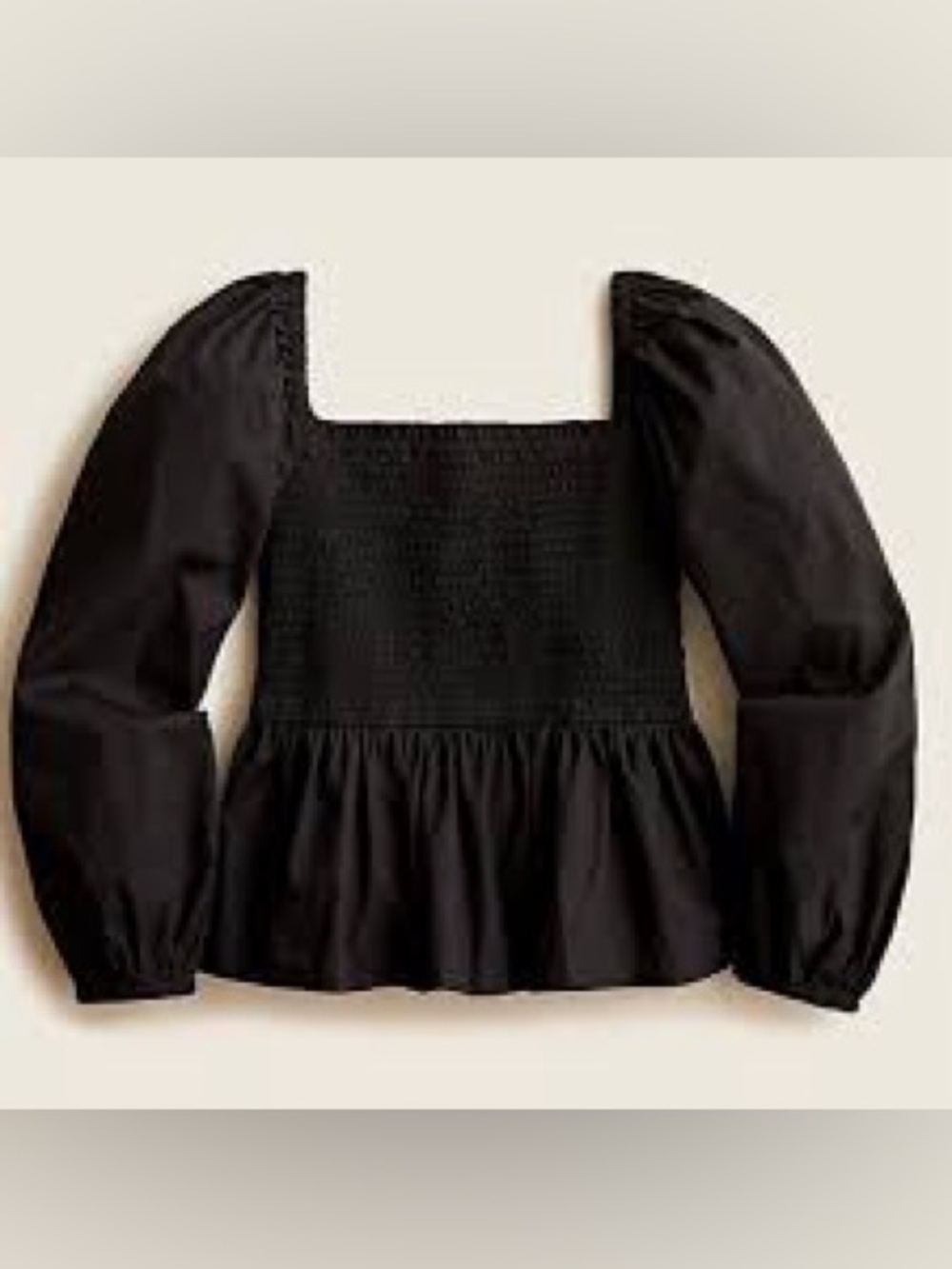 J. Crew Black Puff-sleeve smocked cotton poplin Top